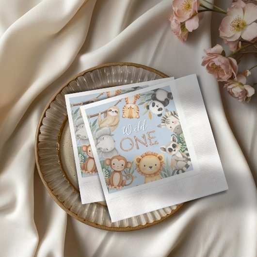 Pastel Tropical Wild One Jungle Safari Tiere Serviette