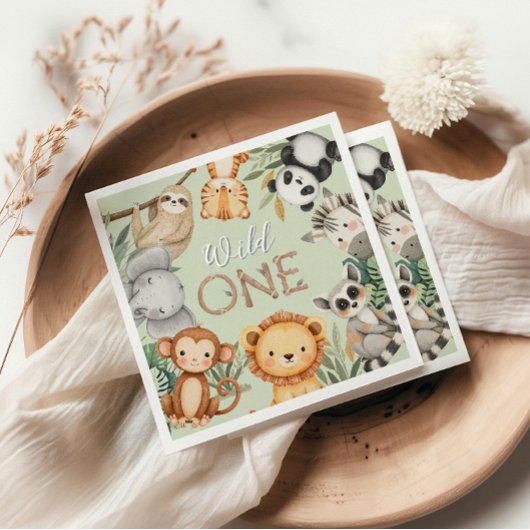 Pastel Tropical Wild One Jungle Safari Tiere Serviette