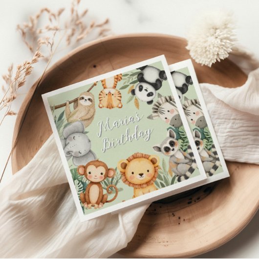 Pastel Tropical Wild One Jungle Safari Tiere Serviette