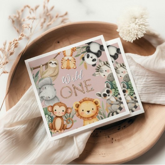 Pastel Tropical Wild One Jungle Safari Tiere Serviette