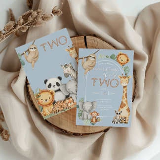 Pastel Tropical Wild Two Jungle Safari Tiere Einladung