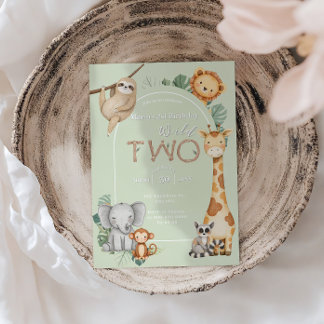 Pastel Tropical Wild Two Jungle Safari Tiere Einladung