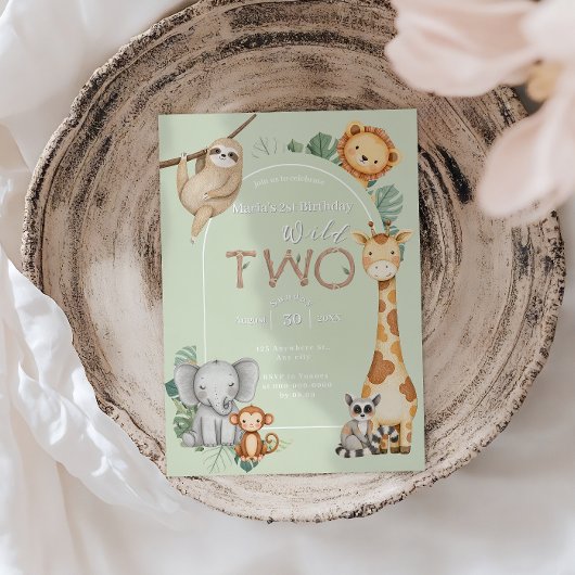 Pastel Tropical Wild Two Jungle Safari Tiere Einladung