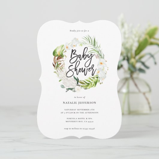 Pastel tropische+ goldene, geometrische Babydusche Save The Date (Stehend Vorderseite)