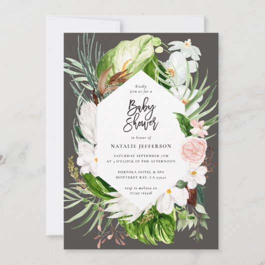 Pastel tropische+ goldene, geometrische Babydusche Save The Date (Vorderseite)