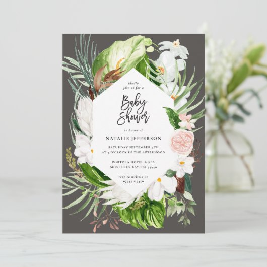 Pastel tropische+ goldene, geometrische Babydusche Save The Date (Stehend Vorderseite)