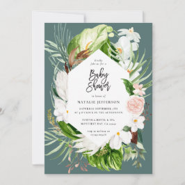 Pastel tropische+ goldene, geometrische Babydusche Save The Date