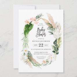 Pastel tropische+ goldene, geometrische Babydusche Save The Date