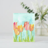 Pastel Tulip Blume Aquarellfarben Weichrosa Postkarte (Stehend Vorderseite)