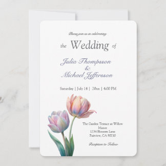 Pastel Tulip Wedding Suite Elegant Typography Einladung