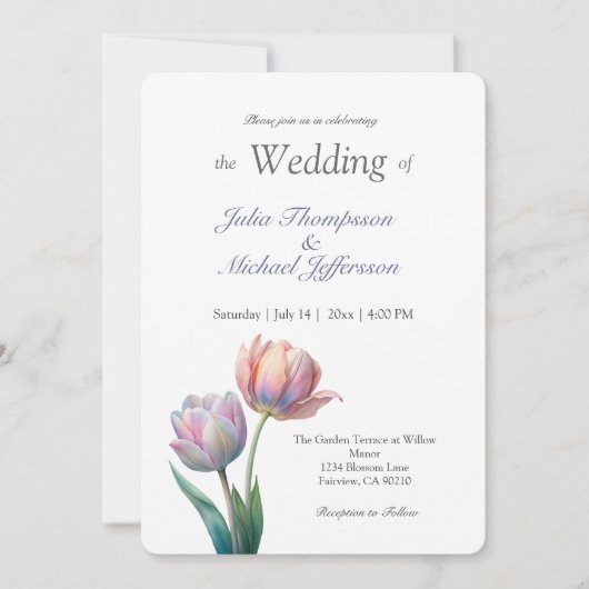 Pastel Tulip Wedding Suite Elegant Typography Einladung (Vorderseite)