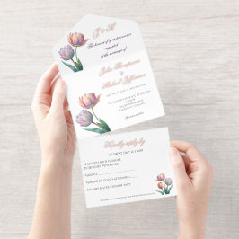 Pastel Tulip Wedding Suite Elegante Typografie All-in-One-Einladung
