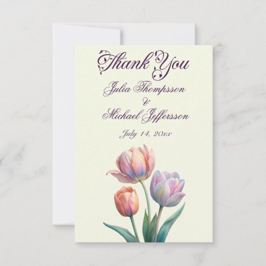 Pastel Tulip Wedding Suite Elegante Typografie Dankeskarte (Vorderseite)
