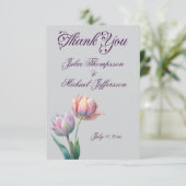 Pastel Tulip Wedding Suite Elegante Typografie Dankeskarte (Stehend Vorderseite)