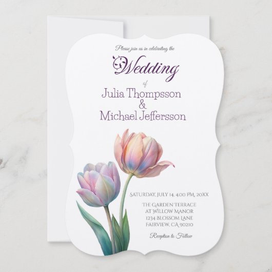 Pastel Tulip Wedding Suite Elegante Typografie Einladung (Vorderseite)