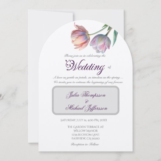 Pastel Tulip Wedding Suite Elegante Typografie Einladung (Vorderseite)