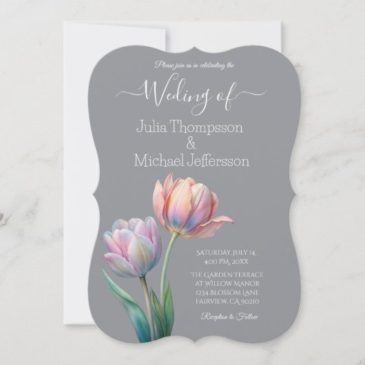 Pastel Tulip Wedding Suite Elegante Typografie Einladung (Vorderseite)