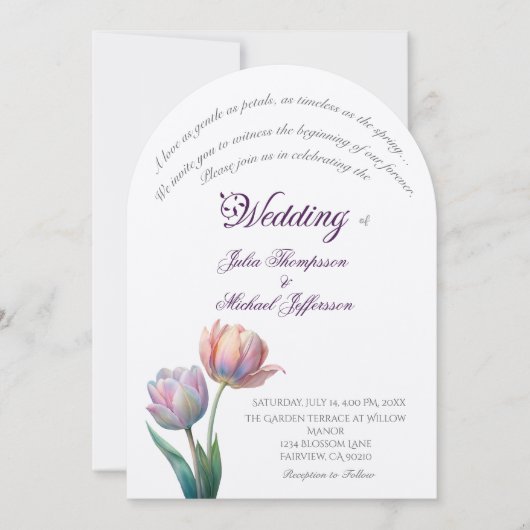 Pastel Tulip Wedding Suite Elegante Typografie Einladung (Vorderseite)