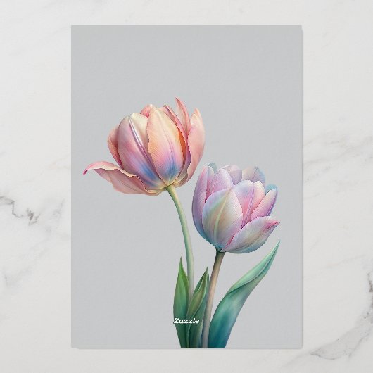 Pastel Tulip Wedding Suite Elegante Typografie Folieneinladung (Rückseite)