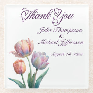 Pastel Tulip Wedding Suite Elegante Typografie Glasuntersetzer
