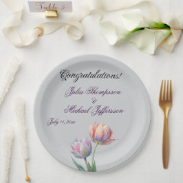 Pastel Tulip Wedding Suite Elegante Typografie Pappteller