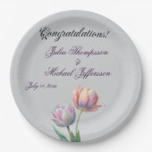Pastel Tulip Wedding Suite Elegante Typografie Pappteller (Vorderseite)