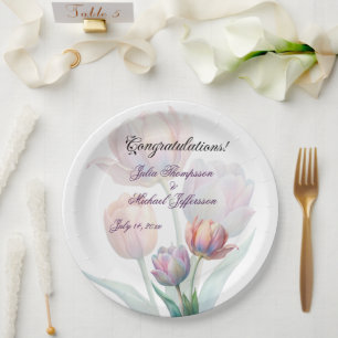 Pastel Tulip Wedding Suite Elegante Typografie Pappteller