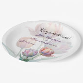 Pastel Tulip Wedding Suite Elegante Typografie Pappteller (Schrägansicht)