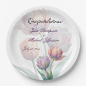 Pastel Tulip Wedding Suite Elegante Typografie Pappteller (Vorderseite)