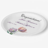 Pastel Tulip Wedding Suite Elegante Typografie Pappteller (Schrägansicht)