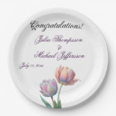 Pastel Tulip Wedding Suite Elegante Typografie Pappteller (Vorderseite)