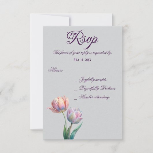 Pastel Tulip Wedding Suite Elegante Typografie RSVP Karte (Vorderseite)