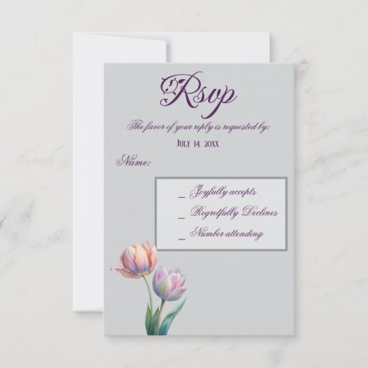 Pastel Tulip Wedding Suite Elegante Typografie RSVP Karte (Vorderseite)