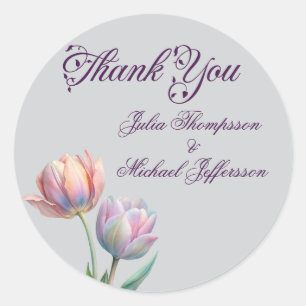 Pastel Tulip Wedding Suite Elegante Typografie Runder Aufkleber