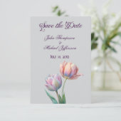 Pastel Tulip Wedding Suite Elegante Typografie Save The Date (Stehend Vorderseite)
