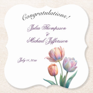 Pastel Tulip Wedding Suite Elegante Typografie Untersetzer