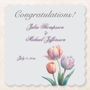 Pastel Tulip Wedding Suite Elegante Typografie Untersetzer