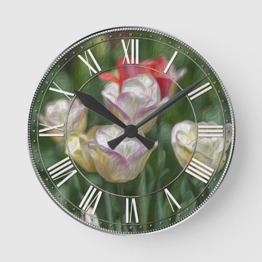 Pastel Tulips Runde Wanduhr (Vorderseite)