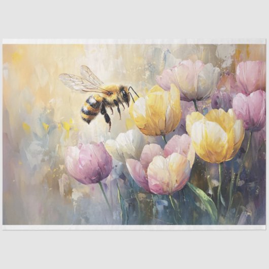 Pastel Tulips und ein Honey Bee Decoupage Seidenpapier (Vorderseite)