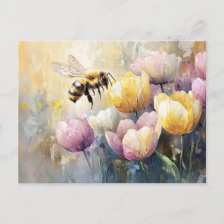 Pastel Tulips und eine Honigbiene Postkarte