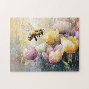 Pastel Tulips und eine Honigbiene Puzzle