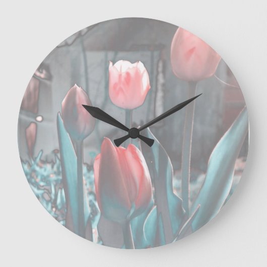 Pastel Tulips Wall clock Große Wanduhr (Vorderseite)