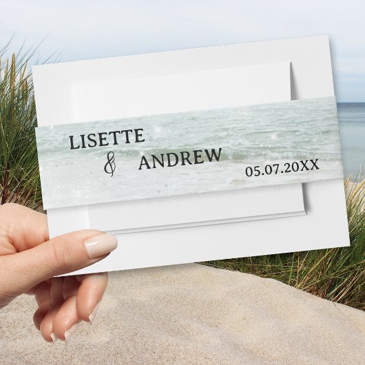 Pastel Turquoise Beach Wedding Einladungsbanderole