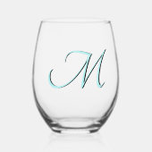Pastel Turquoise Elegant Monogram Initial Letter Weinglas Ohne Stiel (Vorderseite)