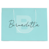Pastel Turquoise | Elegantes handgeschriebenes Nam Große Geschenktüte (Vorderseite)