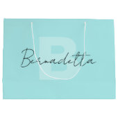 Pastel Turquoise | Elegantes handgeschriebenes Nam Große Geschenktüte (Rückseite)