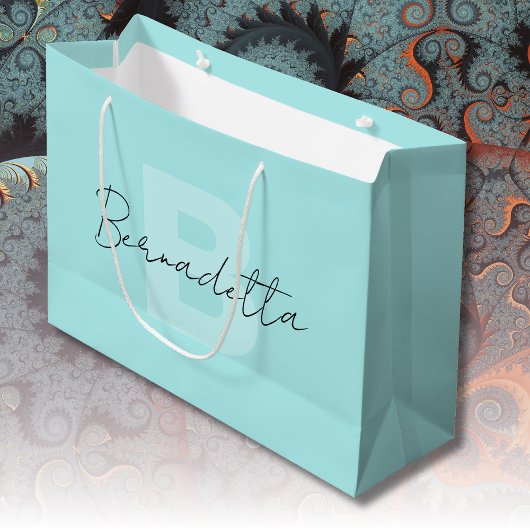 Pastel Turquoise | Elegantes handgeschriebenes Nam Große Geschenktüte