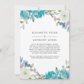 Pastel Turquoise Floral Reduced Guest List Ankündigung (Vorderseite)