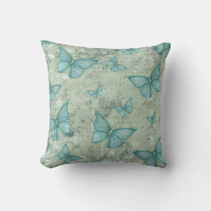 Pastel Turquoise Schmetterlinge Vintage Stilmuster Kissen
