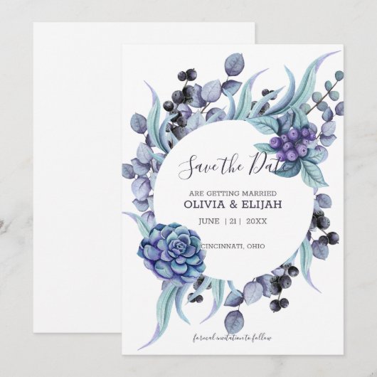 Pastel Twigs und Blume Save The Date (Vorne/Hinten)